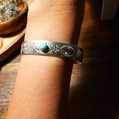 Sterling Silver Stamped R Sterling Turquoise Stone Stamped Design Artisan Engraved Blue Bracelets, Adjustable Blue Engraved Cuff Bracelet, Artisan Blue Engraved Cuff Bracelet, Turquoise Bracelet Cuff, Turquoise Cuff, Stamp Design, Silver Turquoise, Turquoise Sterling Silver, Turquoise Stone