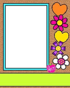 a bulletin board with flowers and hearts on the front, along with a blank space in the middle