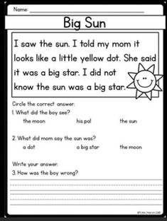 a worksheet for reading the sun and other things that are in front of it