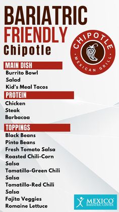 Ideally, bariatric patients should consume 1,000-1,200 calories, which leaves about 300-400 calories per meal. Chipotle’s large portion sizes allow you to double up on calories and get multiple meals out of one purchase without sacrificing your wallet and calorie allowance. Sleeve Surgery Diet, Bariatric Recipes Sleeve Liquid Diet, High Protein Bariatric Recipes, Gastric Bypass Diet, Gastric Bypass Recipes, Vsg Surgery, Bariatric Sleeve