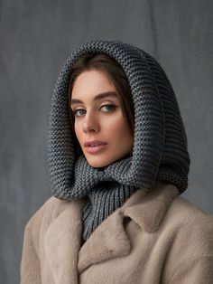 Beige Hooded Scarf, Knit Hoodie Scarves, Women's Snood, Warm Hooded Cowl, Head Scarf, Outdoors gift, Christmas Gift The multifunctional winter accessory is made of semi-woolen yarn. The model consists of an elastic collar that covers the neck well and a spacious hood in a textured weave. The elegant accessory has a wide lapel for extra warmth. Leave this snood on after you take off your jacket, it will become a stylish addition to a pullover or sweater. A super soft and cozy hooded scarf. Produc Knitted Hooded Scarf, Olive Scarf, Turtleneck Hoodie, Hoodie Scarf, Hooded Cowl, Knitted Balaclava, Scarf Knit, Crochet Knit Hat, Hand Knit Hat