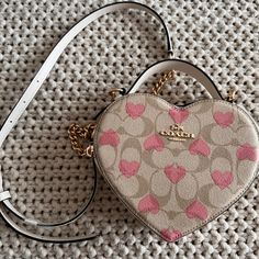 Brand New Coach Heart Crossbody Bag Signature Canvas Heart Print Coach Heart Crossbody, Heart Crossbody Bag, Coach Fashion, Luxury Bags Collection, Swag Bag, Girly Bags, Bags Coach, Luxury Purses, Fancy Bags