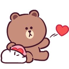 a brown teddy bear sitting on top of a pillow with a red heart in the background