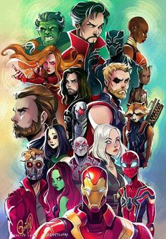 an image of the avengers and their characters in this cartoon character poster, which features many different