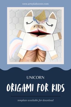 Example of completed Origami For Kids Fortune Teller Template, Unicorn Hand Puppet, Cootie Catcher Template, Origami For Kids, Vampire Pumpkin, Cootie Catcher, Origami Tutorial, Fun Craft, Magical Unicorn