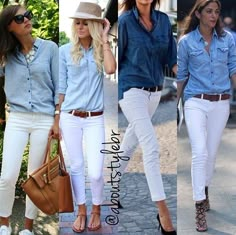 Dinner Outfits Casual, Casual Blue Jeans, Casual Trendy Outfits, White Pants Outfit, Stylish Outfits For Women Over 50, Outfits Jeans, White Jeans Outfit, Famous Outfits, Over 60 Fashion