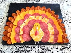 a turkey and cheese platter on a table