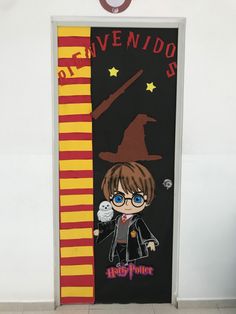 a harry potter themed door with hermione's hogwarts character on it