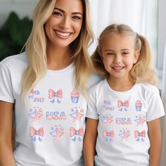 Happy 4th of July!  America's Independence Day! Celebrate wearing this patriotic vintage-look and Coquette style t-shirt!  Match up all the girls in Coquette Style with lots of bows!  Available in Adult, Youth and Toddler Sizes!  This also makes a great gift for Grandma and Cousins! * Made with 100% Airlume combed and ring-spun cotton, a ightweight     fabric  that is easy to layer, and breathable.   * The retail fit or fashion fit offers a more fitted slim style that is    perfect for casual an Cute Cotton Top For Independence Day, Cute Cotton Independence Day Top, Cute White Tops For Independence Day, Patriotic Tops For 4th Of July Birthday, Patriotic Top For 4th Of July Birthday, White T-shirt For Birthday On Independence Day, Independence Day Graphic Print Birthday Top, Cute 4th Of July Birthday T-shirt, 4th Of July Short Sleeve T-shirt With Name Print