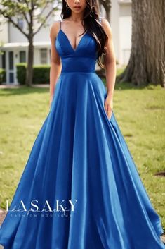 Sleeveless V-neck Prom Dress, V-neck Sleeveless Satin Prom Dress, Satin Sleeveless V-neck Formal Dress, Formal Satin Sleeveless V-neck Dress, Blue Sleeveless V-neck Dress For Evening, Fitted Sleeveless V-neck Satin Dress, Color Skirt, Evening Dresses Elegant, Skirt Skirt