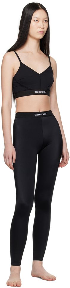 Stretch nylon jersey leggings. Jacquard logo at elasticized waistband. Supplier color: Black Black Bottoms With Logo Waistband In Elastane, Black Bottoms With Logo Waistband, Legging Outfit, Ford Black, Jersey Leggings, Black Body, Outfits With Leggings, Tom Ford, Ford