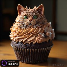 there is a cupcake decorated like a cat