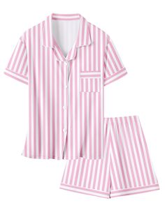 PRICES MAY VARY. High Quality Material：This pajama sets is made of Soft Spandex and Polyester features delicate, Cozy up and ultra-comfy, lounge-all-day comfort Unique Fashion Designed: 2 Pcs Pajamas Set, Comfortable and breathable pajama set with a button-down top and front pocket, elastic waist cute boxer short, which is offer a comfy and adjustable fit，enjoying cozy time at home. The cuffs of short sleeves and the trouser edges of shorts are all designed with edge banding strip, avoid excessi Preppy Pjs, Pjs Set, Comfy Lounge, Edge Banding, Women Pajamas, Girls Sleepwear, Clothing Material, Sleepwear Sets, Family Pajamas