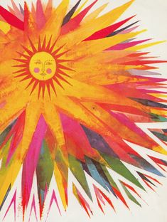 a drawing of a sun that has been drawn with colored crayons on it