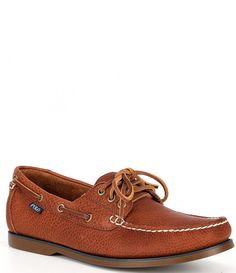 From Polo Ralph Lauren&#x2C; the Men's Bienne Leather Boat Shoes feature:Tumbled leather upperRounded toe"Polo" tab at the outer sideLace-up front with metal grommets and rawhide leather lacesLeather and cotton twill liningPadded leather insoleReinforced heelLightly treaded rubber outsoleImported. Classic Brown Plain Toe Boat Shoes, Classic Boat Shoes With Textured Sole And Round Toe, Classic Boat Shoes With Branded Insole, Classic Boat Shoes With Stitched Sole, Classic Boat Shoes With Stitched Plain Toe, Classic Boat Shoes With Stitched Sole And Plain Toe, Brown Boat Shoes With Textured Sole And Plain Toe, Rugged Leather Loafers With Round Toe, Classic Boat Shoes With Leather Footbed And Round Toe