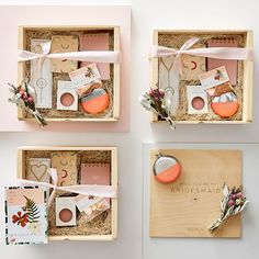 the bridesmaid gift box is filled with personalized items for her special day