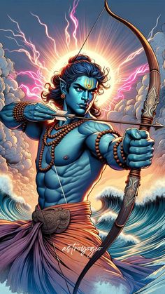 the avatar of lord rama with his bow and arrow