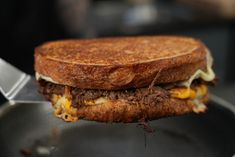 a close up of a sandwich on a pan