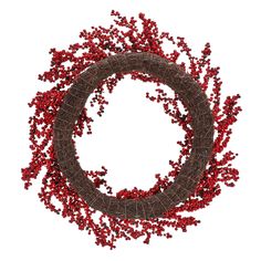 a wreath made out of red berries on top of a white background with the letter o