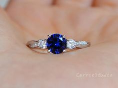 3 Stone Sapphire Ring/sapphire Engagement Ring/royal Blue | Etsy Royal Blue Engagement Ring, Saphire Engament Ring Set, Nontraditional Rings, Senior Ring, Promise Ring White Gold, Proposal Beach, Blue Sapphire Promise Ring, Sapphire Ring Silver, Vintage Promise Ring