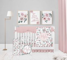 "Made just for your baby girl, you're going to fall in LOVE with this personalized boho floral crib bedding set! Perfect for any pink floral crib bedding, personalize this baby girl crib bedding set with your baby's name on these personalized floral crib bedding pieces for a gorgeous addition to your baby girl nursery, boho nursery, or floral nursery! ♥ CRIB BEDDING SET OPTIONS ~ 2 Piece Set: Floral crib sheet of your choice Personalized floral baby blanket ~ 3 Piece Set: Floral crib sheet of yo Eucalyptus Nursery, Lake Embroidery, Boho Crib Bedding, Floral Nursery Bedding, Elephant Crib Bedding, Pink Crib Bedding, Floral Baby Bedding, Pink Floral Nursery, Baby Girl Crib Bedding Sets