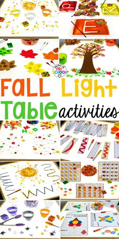 fall light table activities for kids to do with their hands and feet, including the leaves