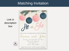 a christmas party with ornaments hanging from the tree and text that reads, matching invitation link in description box