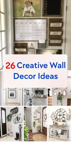 a collage of photos with the words 26 creative wall decor ideas