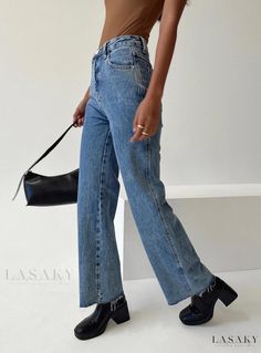 Lasaky - Classic Style Straight Leg Jeans with Mid Wash Grey Denim Jeans, Denim Jeans Fashion, All Jeans, White Denim Jeans, Black Denim Jeans, Straight Leg Denim, Grey Denim, Women Denim Jeans, Casual Tank Tops