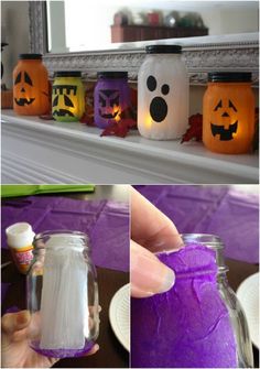 someone is decorating their own halloween jars