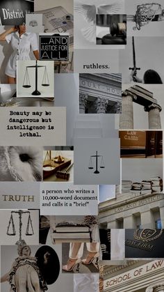 a collage of images with the words truth and law