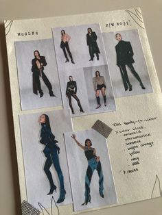 several pictures of women in different outfits on a piece of paper