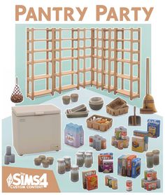 an advertisement for a pantry party with food and drinks on the table, along with other items