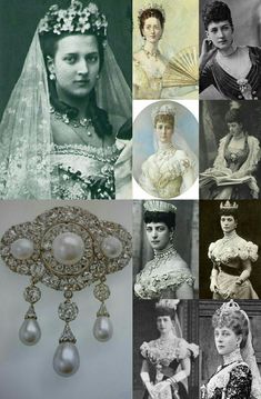 an image of some women in wedding dresses and tiaras with pearls on their heads