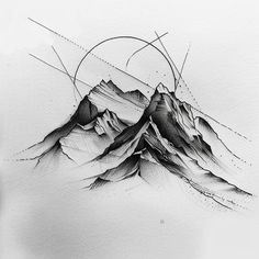 a black and white drawing of mountains