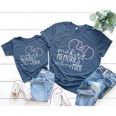 Making Memories With My Mama/mini With Bow & Ears Matching Family Custom Shirts Disney Family Tshirts, Family Disney Shirts Matching, Marley And Me, Memory Shirts, Mommy And Me Shirt, Mommy And Me Outfits, Mothers Day Shirts, Disney Shirts, Disney Outfits