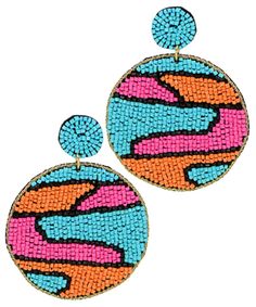 * Seed Bead* Post* 2.5" L Trendy Colorful Jewelry With Large Beads, Trendy Round Beaded Earrings, Trendy Circular Beaded Earrings, Trendy Pink Beaded Earrings With Round Beads, Trendy Pink Beaded Earrings, Trendy Pink Round Beaded Earrings, Trendy Nickel-free Beaded Earrings With Round Beads, Trendy Round Beaded Earrings For Beach, Trendy Beaded Earrings For Beach