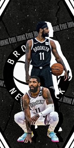 the two basketball players are sitting next to each other in front of a black and white background