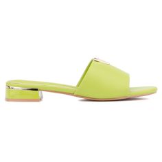 Prepare for warmer days with the stylish Giselle sandal. Its trendy design highlights a striking metallic metal V hardware that adds a bold statement to your look. Perfect for complementing summer outfits, this sandal combines fashion forward flair with comfort. Whether paired with dresses, skirts or casual jeans, the Giselle ensures you step out in style and confidence. Embrace its eye catching detail and versatile appeal as you transition effortlessly from day to evening with ease. Modern Green Sandals For Party, Summer Green Open Heel Mules, Green Open Heel Mules For Summer, Green Open Toe Mules For Spring, Spring Open Toe Mules With Metal Feet, Modern Green Heels For Summer, Trendy Green Open Toe Mules, Green Open Toe Summer Heels, Trendy Green Open-heel Mules