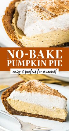 no - bake pumpkin pie on a plate with the title overlay above it