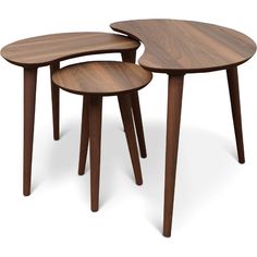 three wooden tables sitting on top of each other