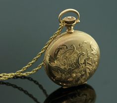 Antique Engraved 14K Pocket Watch Locket by TheCopperCanary Victorian Engraved Gold Watches, Antique Yellow Gold Watch For Evening, Antique Yellow Gold Watches For Evening, Timeless Engraved Evening Watches, Antique Yellow Gold Evening Watch, Engraved Yellow Gold Watch For Evening, Engraved Yellow Gold Evening Watches, Victorian Yellow Gold Pocket Watch For Anniversary, Victorian Yellow Gold Watches For Anniversary