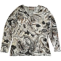 Chico’s 1 Womens Tunic Top 3/4 Sleeve Multicolor Paisley Shirt  | eBay Casual Paisley Print Tops For Fall, Patterned 3/4 Sleeve Tops For Fall, Chicos Fashion, Brown Paisley, Paisley Shirt, Women Tunic Tops, Paisley Design, Tunic Shirt, Womens Tunics