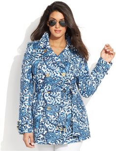 MICHAEL Michael Kors Plus Size Paisley-Print Trench Coat Black Lace Sweater, Short Trench Coat, Plus Size Fall Outfit, Plus Size Summer Outfits, Sweater Layering, Plus Size Coats, Long Trench Coat, Belted Shorts, Long Sweaters Cardigan