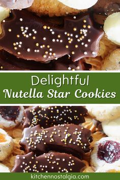 two pictures of nutella star cookies with chocolate and sprinkles on them