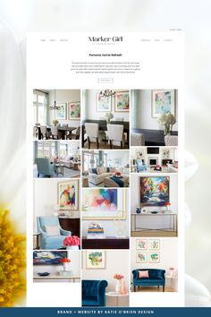 the interior design website is displayed with pictures and flowers