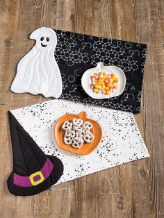 halloween treats are laid out on a table