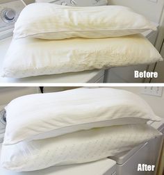 two pillows are stacked on top of each other