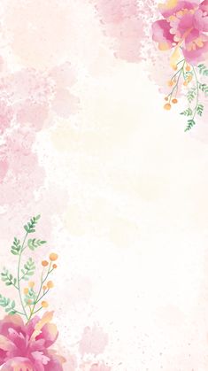 pink flowers with green leaves and watercolor background