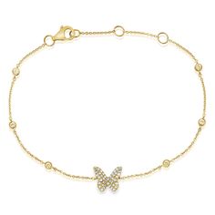 Embrace the beauty of transformation with this Diamond Butterfly Chain Bracelet, crafted in 14K Gold and adorned with sparkling diamonds totaling 0.22 carats. The graceful butterfly design symbolizes change and freedom, while the shimmering diamonds add a touch of elegance and sparkle. Available in 14K white, yellow, or rose gold, this bracelet is perfect for adding a whimsical yet sophisticated touch to any outfit. The delicate chain is adjustable for a secure, comfortable fit, making this piec Butterfly Chain Bracelet, Diamond By The Yard, Butterfly Chain, Engagement Rings Couple, Diamond Butterfly, Gold Sign, Butterfly Bracelet, Bezel Set Diamond, Custom Ring Designs